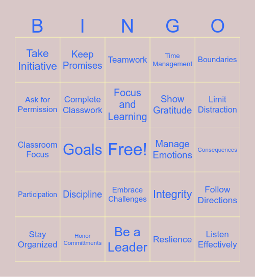 DISCIPLINE AND ACCOUNTABILITY Bingo Card