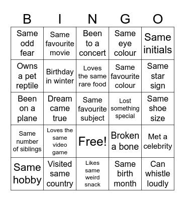 Coincidence Bingo Card