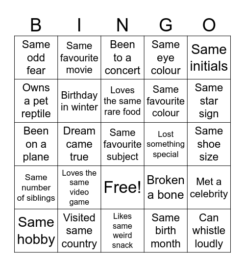 Coincidence Bingo Card