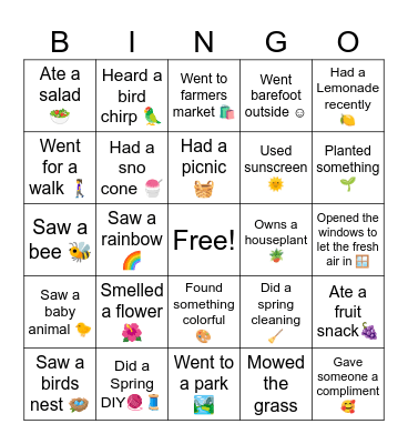 🌻spring bingo🌷 Bingo Card