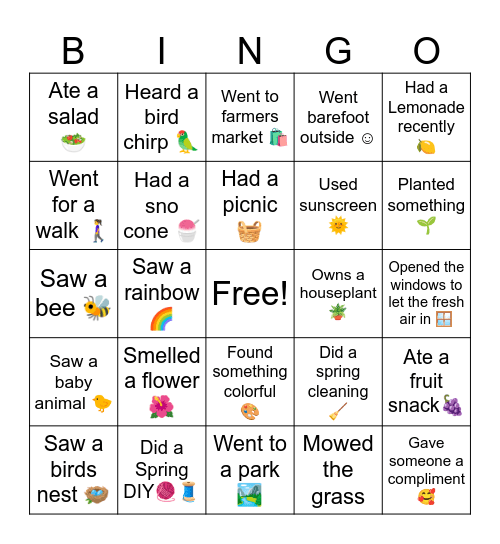 🌻spring bingo🌷 Bingo Card