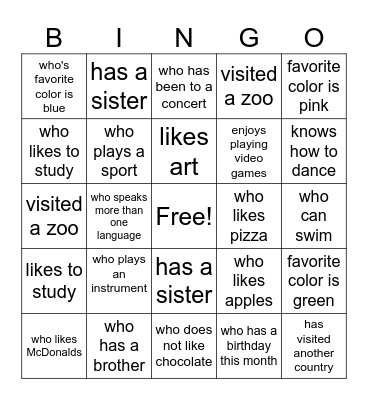 Find someone... Bingo Card