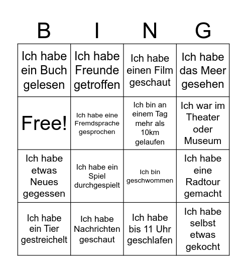 Meine Ferien Bingo Card