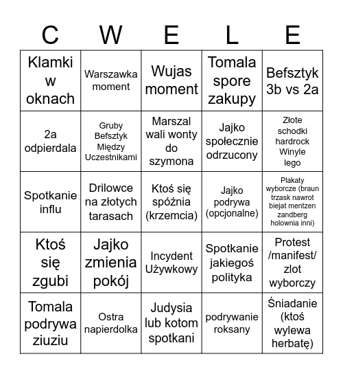 Ekonom cwel Wycieczka Warsaw Bingo Card