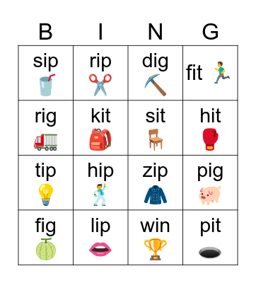 Short I Bingo Card