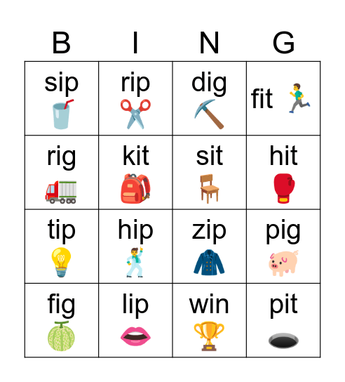 Short I Bingo Card