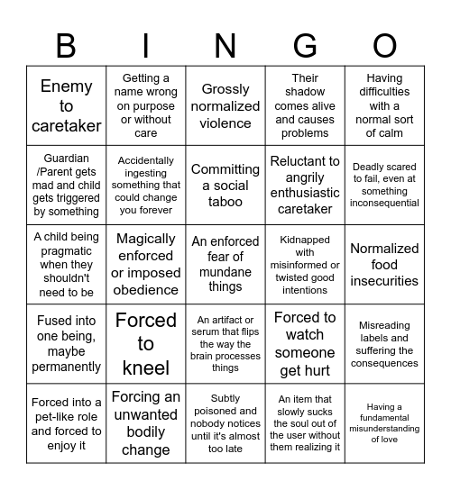 Angsty Stuff Happens Bingo Card