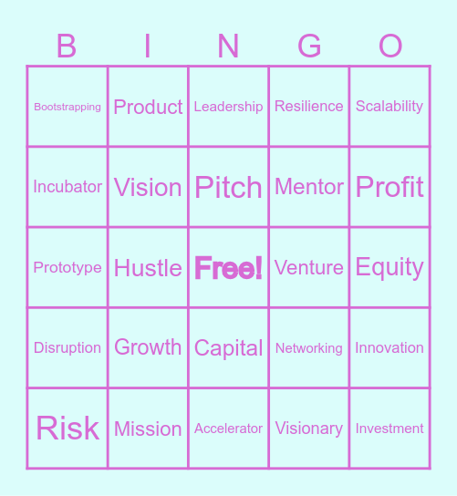QUT Entrepreneurship Unicorn Bingo Card