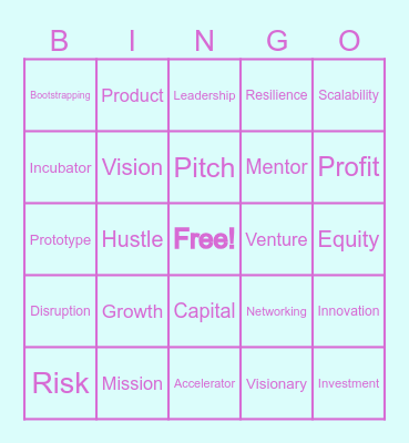 QUT Entrepreneurship Unicorn Bingo Card