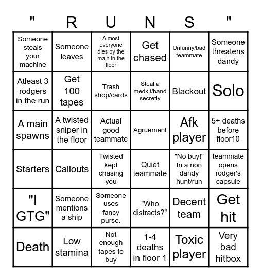 Dandys world Bingo Card