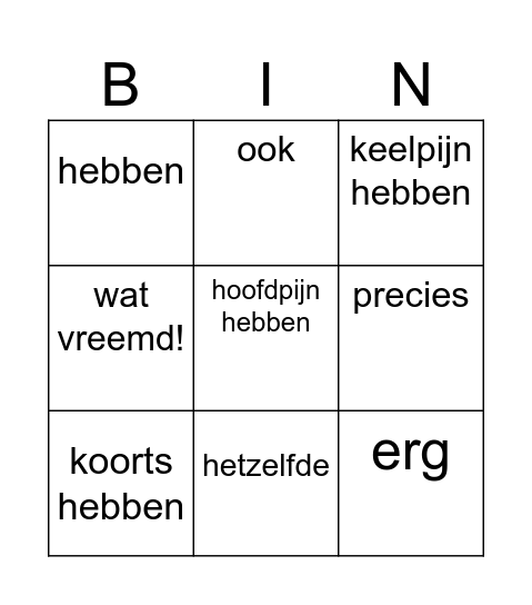 Woordenschat / vocabulary 1.2 Bingo Card
