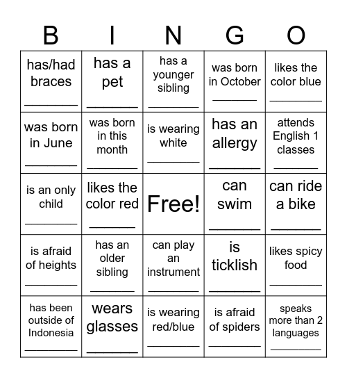 Untitled Bingo Card
