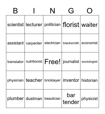 Jobs Bingo Card