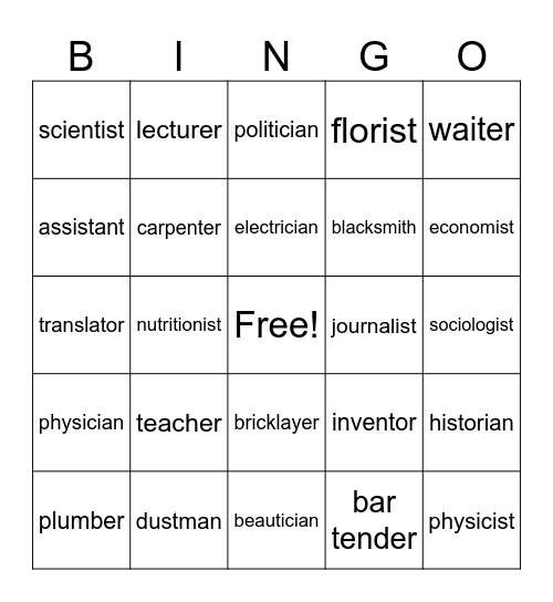 Jobs Bingo Card