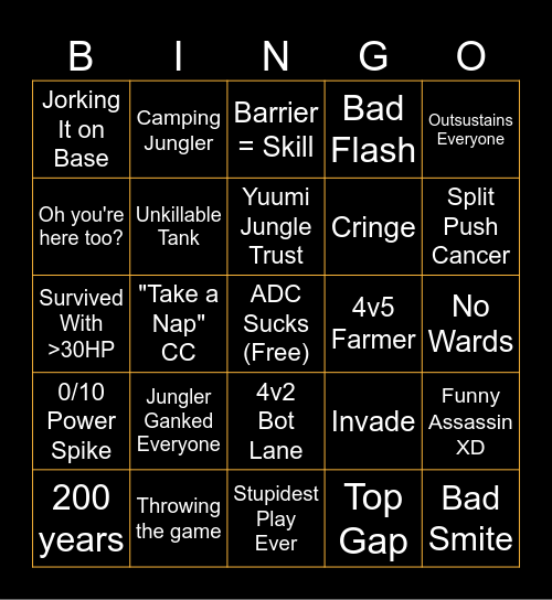 League of legends Bingo Card