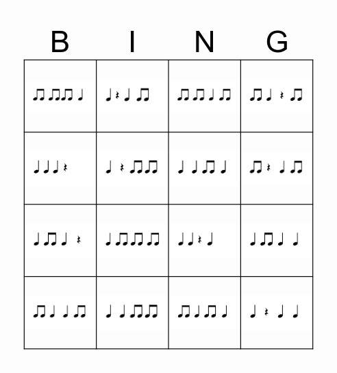 Rhythm Set 2 5x5 ta ti ti Bingo Card