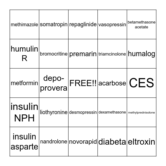 endocrine Bingo Card