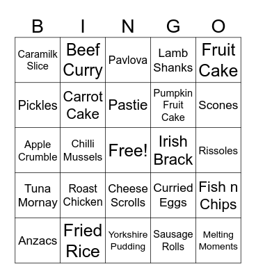Pioneers Foodie Bingo Card