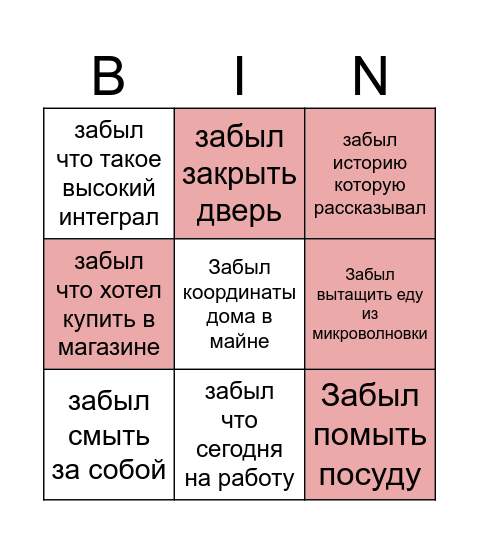 Альцгеймер бинго Bingo Card