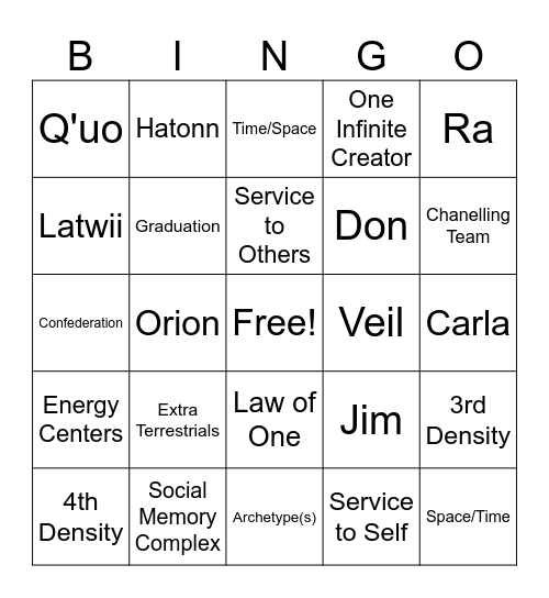 Law of One Bingo Card