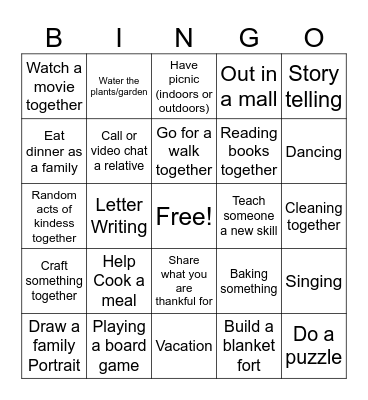 FAMILY DAY BINGO Card