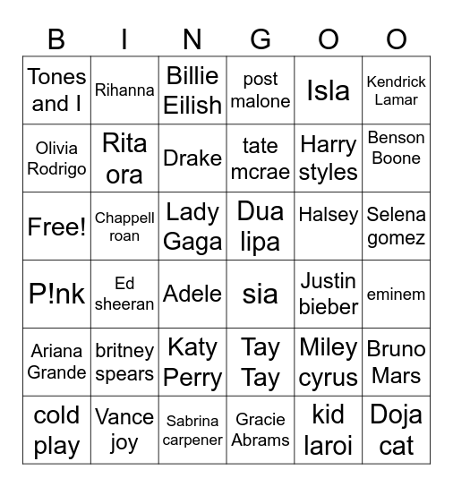 Isla's 12th Birthday Bingo Card