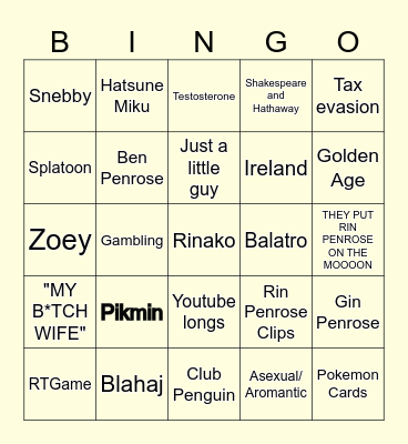 Rin Penrose Bingo Card