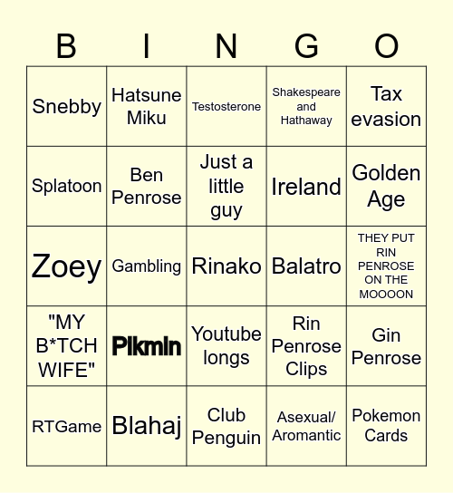 Rin Penrose Bingo Card