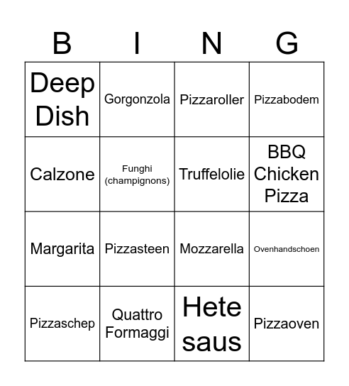 Pizza Bingo Card