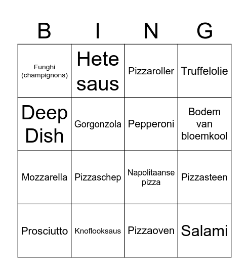 Pizza Bingo Card