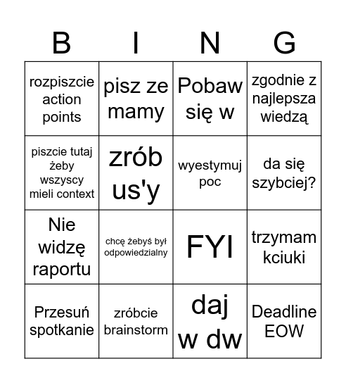 Sender bingo Card