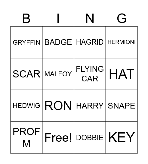 harry potter Bingo Card