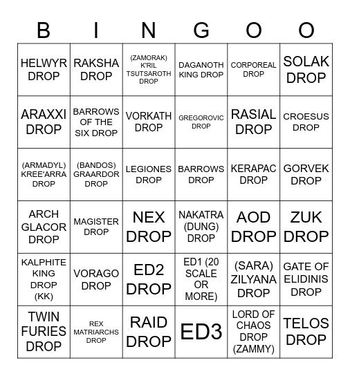 1 Boss drop Bingo Card