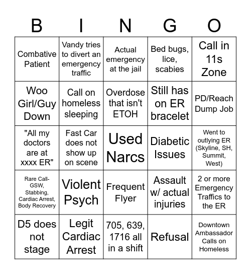 EMS Bingo Card