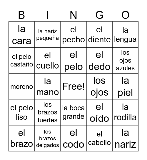 El Cuerpo Bingo Card