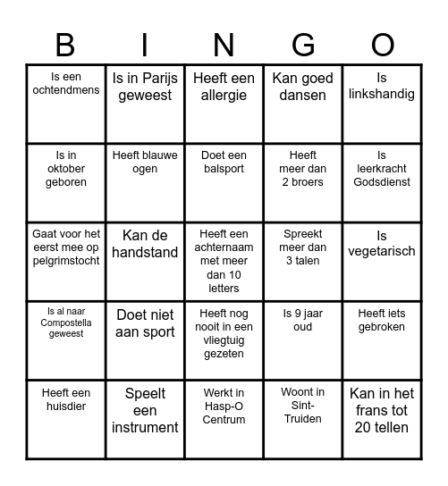 Kennismakingsbingo Card