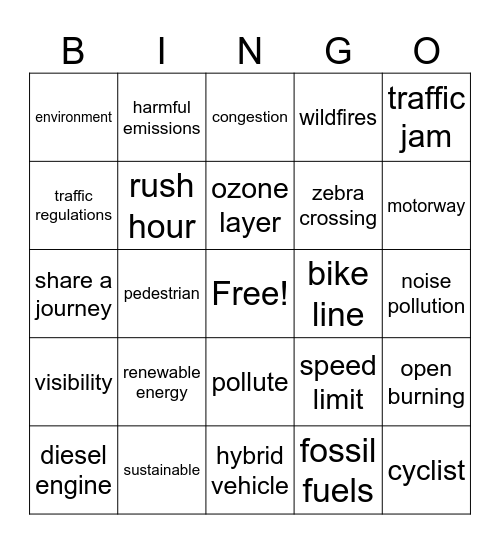 Pollution Bingo Card