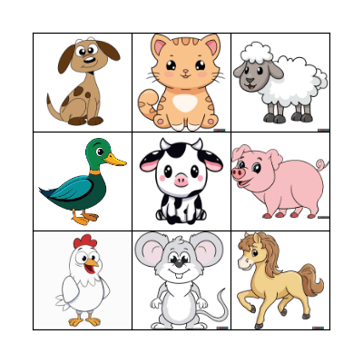 Farm animals Bingo Card