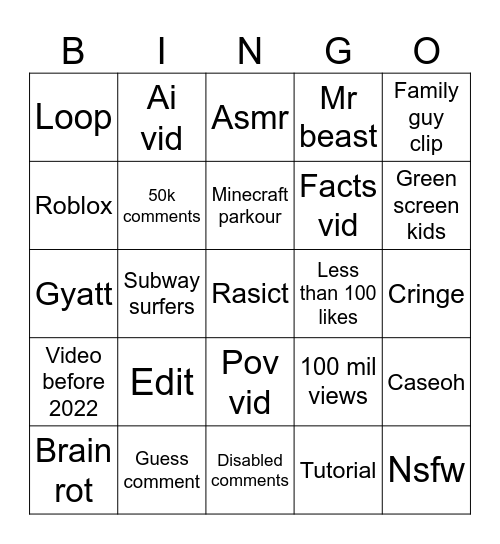 Untitled Bingo Card