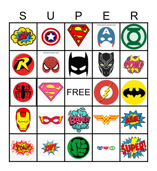 Superhero Bingo Card