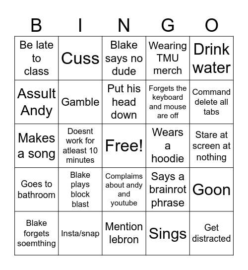 Blake Bingo Card