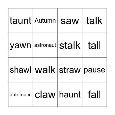 /or/, <aw>, <au>, <al> Bingo Card