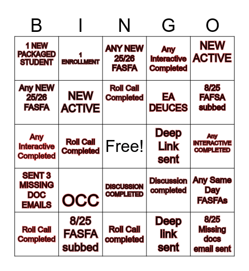 G'S UNIT Start Day 1 STITCH BINGO Card