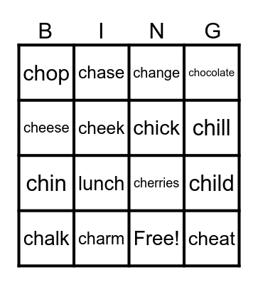/Ch/ sound Bingo Card