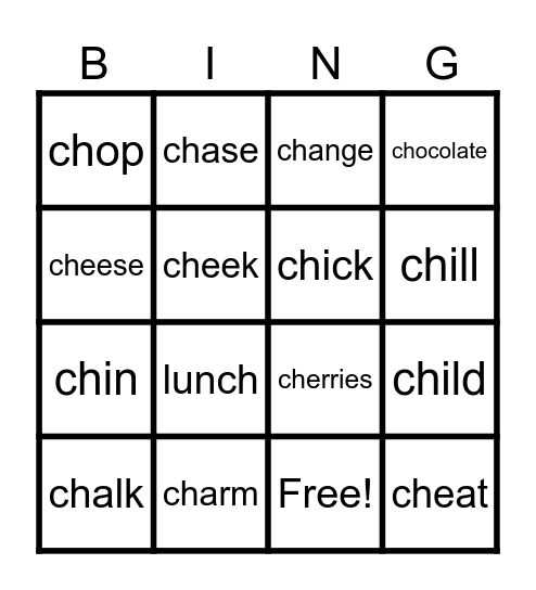 /Ch/ sound Bingo Card
