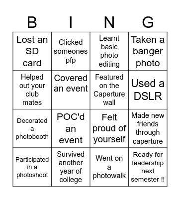 Caperture bing Bingo Card