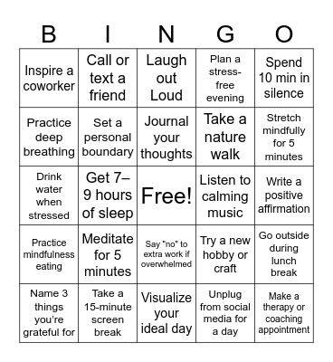 MENTAL HEALTH BINGO Card