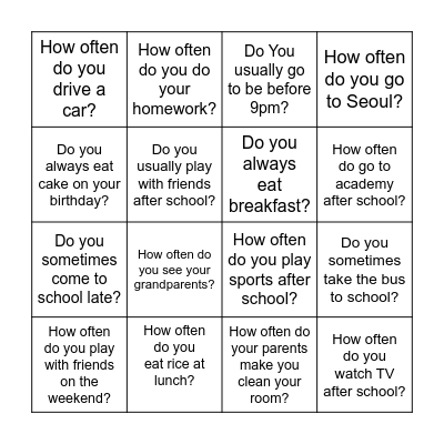 How Often Bingo Card