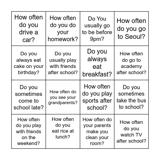 How Often Bingo Card