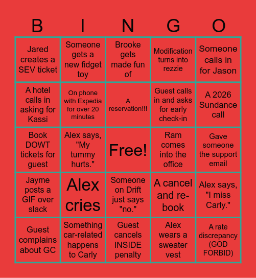 Reservation Station Weekly Bingo Card